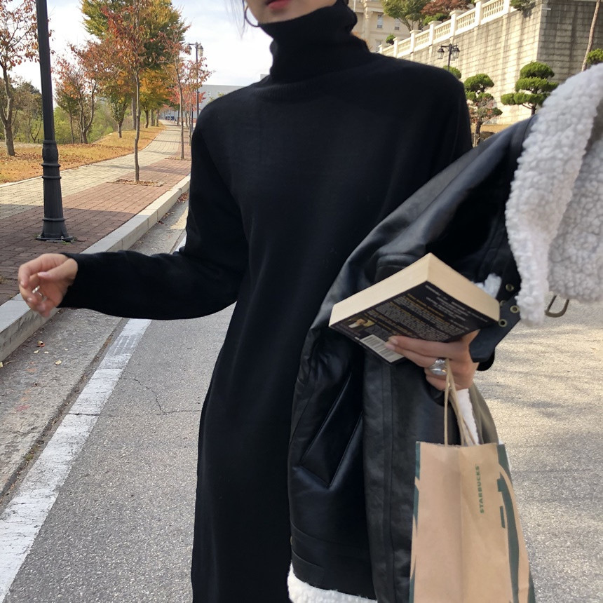 Easy-Fitting Turtleneck Sweater Dress